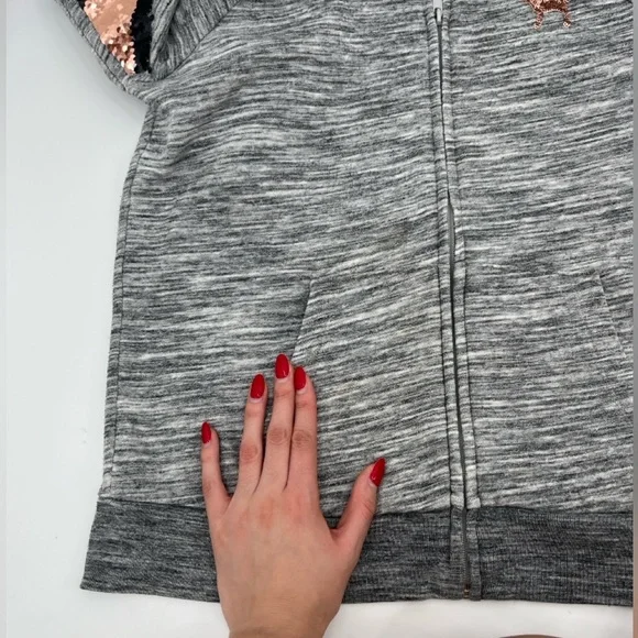 Victoria secret pink sequin logo cozy zip up hoodie M casual everyday campuswear - Picture 13 of 16